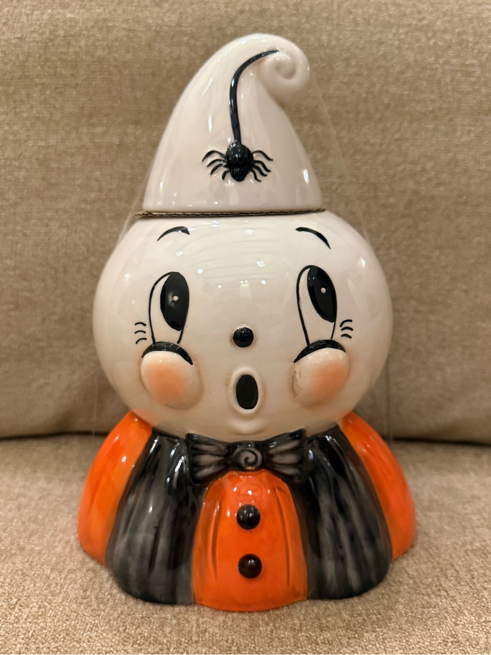 Johanna Parker Kooky Spooky Spider Ghost Canister Cookie Jar Black Orange New